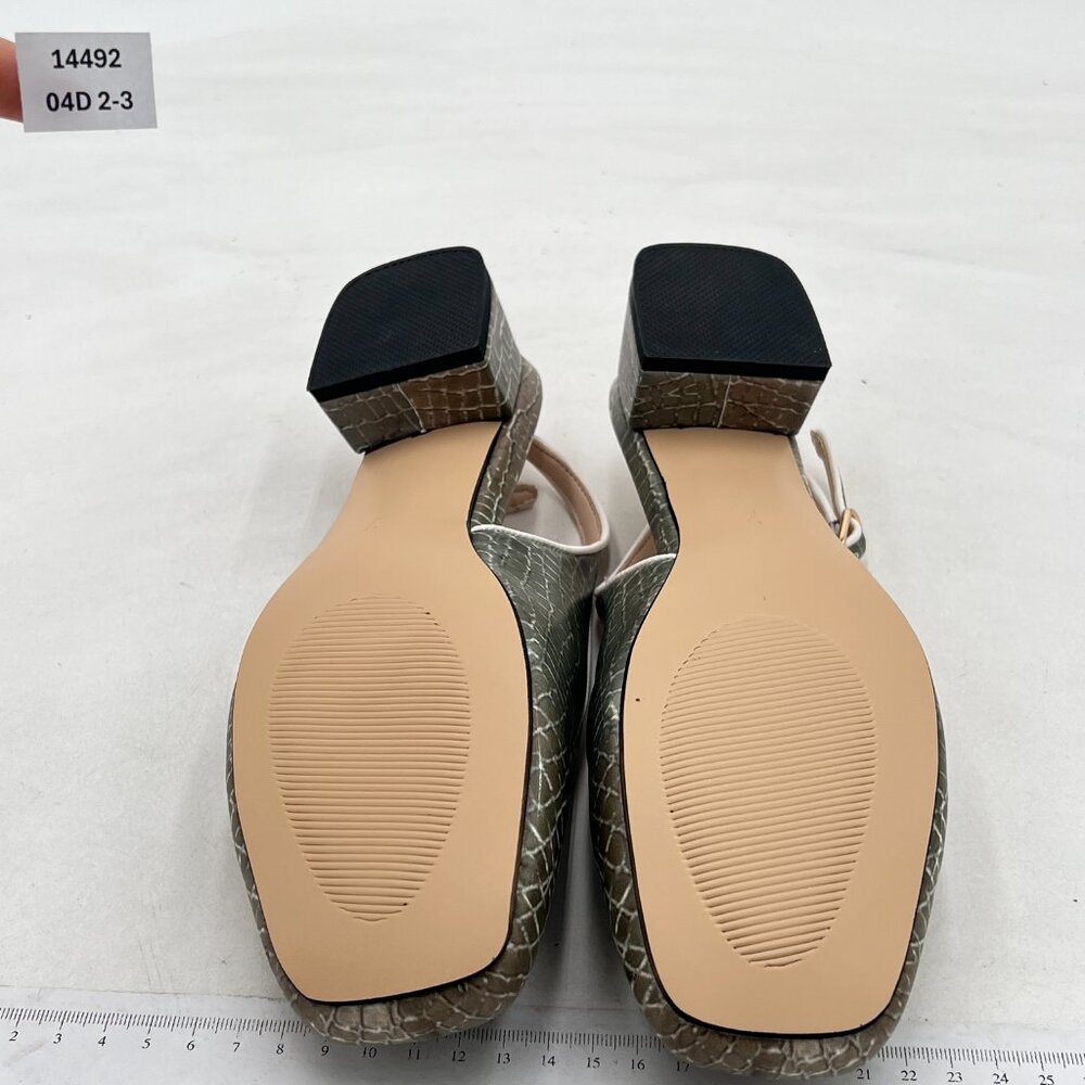 Ydn Silver Emboss Square Toe Block Low Heels Slin… - image 7